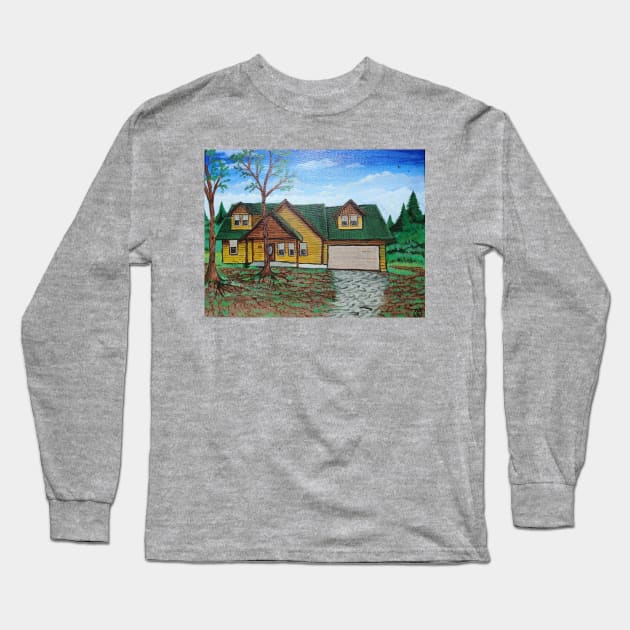 Log Cabin at the Lake Long Sleeve T-Shirt by Matt Starr Fine Art